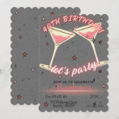 Pink Cocktail 40th Birthday Invitation セーブザデート (正面/裏面)