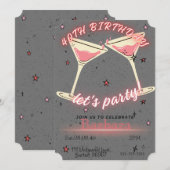 Pink Cocktail 40th Birthday Invitation セーブザデート (正面/裏面)