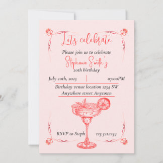 Pink Cocktail Birthday Invitation - Summer Vibe 招待状