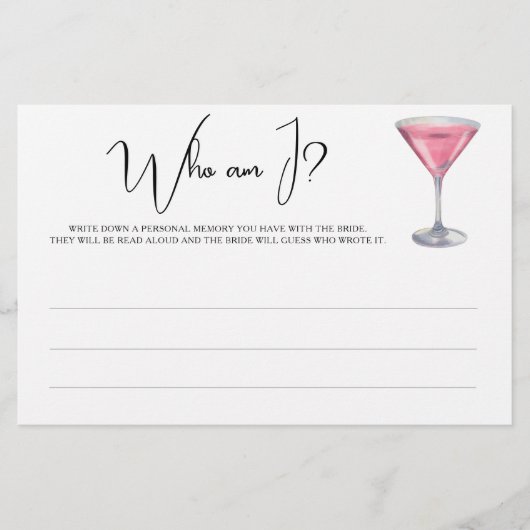 Pink cocktail Bridal shower Who am I game 便箋 (正面)