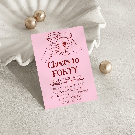 Pink Cocktail “Cheers to Forty 40th Birthday 招待状