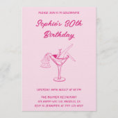 Pink Cocktail Party 30th Birthday | Retro Martini  招待状 (正面)