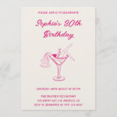 Pink Cocktail Party 30th Birthday | Retro Martini  招待状 (正面)