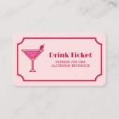 Pink Cocktail Retro Font Wedding Drink Ticket 割引カード (正面)