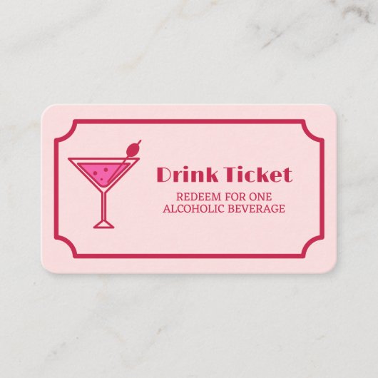 Pink Cocktail Retro Font Wedding Drink Ticket 割引カード (正面)
