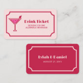 Pink Cocktail Retro Font Wedding Drink Ticket 割引カード (正面/裏面)