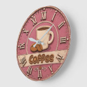 Pink Coffee Feminine Coffee Bar Decor ラージ壁時計 (傾斜)