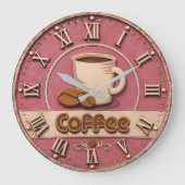 Pink Coffee Feminine Coffee Bar Decor ラージ壁時計 (正面)