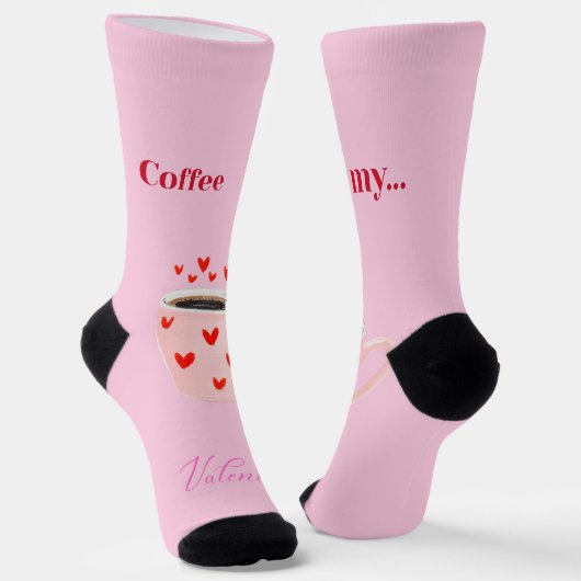 Pink Coffee Mug Valentine's Day Hearts ソックス (傾斜あり)