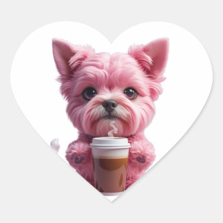 pink coffee puppy ハートシール