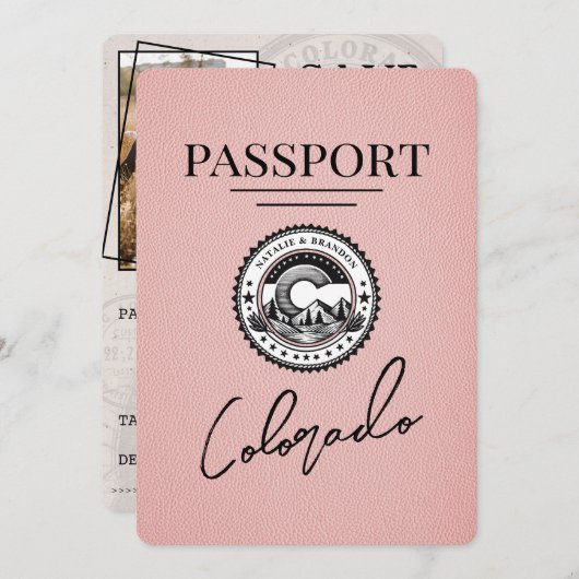 Pink Colorado Passport日付の保存 セーブザデート (正面/裏面)