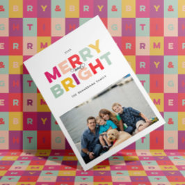 Pink Colorful Type Merry and Bright Christmas シーズンカード