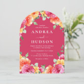 Pink Colorful Vibrant Spring Summer Floral Wedding 招待状 (スタンド正面)