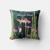 Pink Coneflower & Hummingbird Heritage クッション (正面)