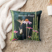 Pink Coneflower & Hummingbirds Welcome クッション (ブランケット)