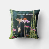 Pink Coneflower & Hummingbirds Welcome クッション (裏面)