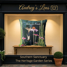 Pink Coneflower & Hummingbirds Welcome クッション