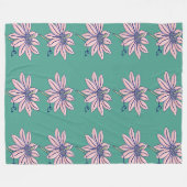 Pink Coneflower Teal Pattern フリースブランケット (正面(横))
