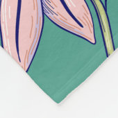 Pink Coneflower Teal Pattern フリースブランケット (角)