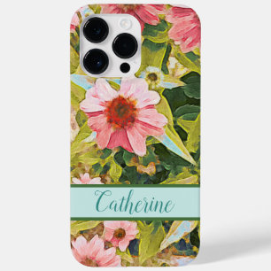 Pink Coneflowers緑の葉名パーソナライズされたCa Case-Mate iPhone 14 Pro Maxケース