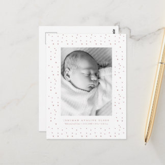 Pink Confetti Baby Birth Announcement Postcard ポストカード