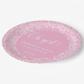 Pink Confetti Circle Oh Girl Elegant Script ペーパープレート (アングル)