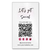 Pink Connectモダン With Us QRコードソーシャルメディア マグネット名刺 (正面縦)