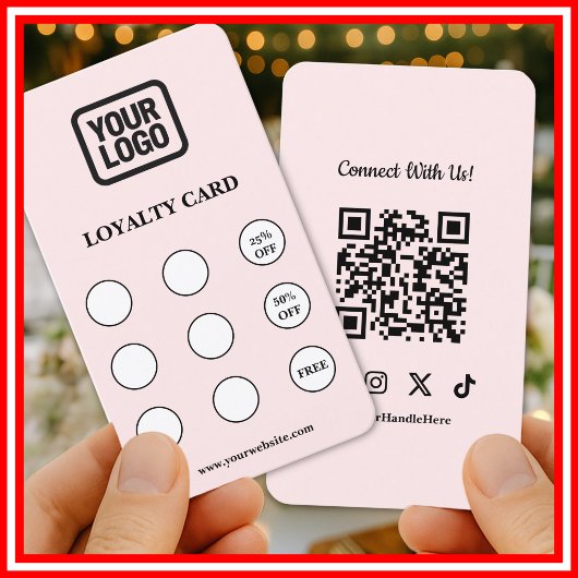 Pink Connect With Us Social QR Code Loyalty Card 名刺