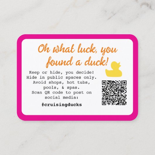 Pink Conquackulations! Cruising Duck Tag コーリングカード (裏面)