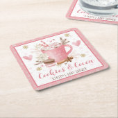 Pink Cookies and Cocoa Baby Shower スクエアペーパーコースター (アングル)