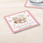 Pink Cookies and Cocoa Baby Shower スクエアペーパーコースター (アングル)