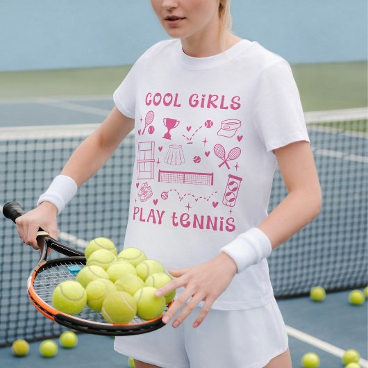 Pink Cool Girls Play Tennis Cute Hearts Tシャツ