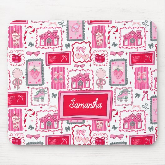 Pink Coquette aesthetic girly whimsical pattern マウスパッド (正面)
