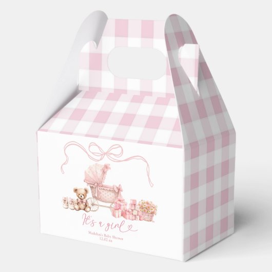 Pink Coquette Baby Carriage Boy Baby Shower Favor フェイバーボックス (正面)