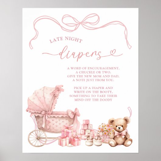 Pink Coquette Baby Carriage Late Diapers Poster ポスター (正面)