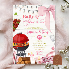 Pink Coquette Backyard BabyQ Baby Shower 招待状