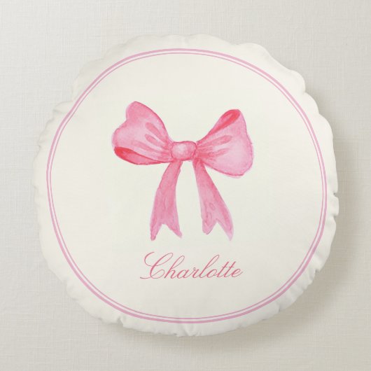 Pink Coquette Bow ラウンドクッション (正面)