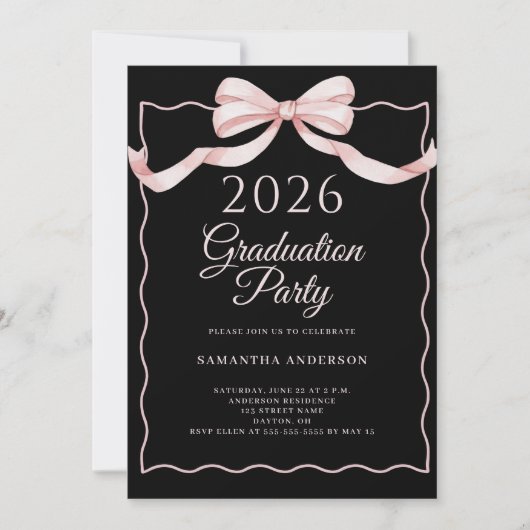 Pink Coquette Bow 2026 Graduation Party 招待状 (正面)