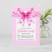 Pink coquette bow and hearts Galentine's Day party 招待状 (スタンド正面)