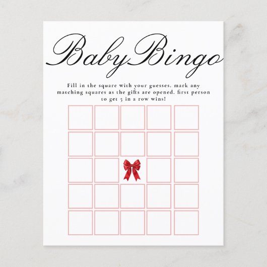 Pink Coquette Bow Baby Bingo Shower Game (正面)