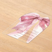 Pink Coquette Bow Baby Girl Shower アクリル招待状 (レイダウン)