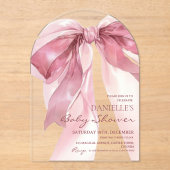 Pink Coquette Bow Baby Girl Shower アクリル招待状 (正面)