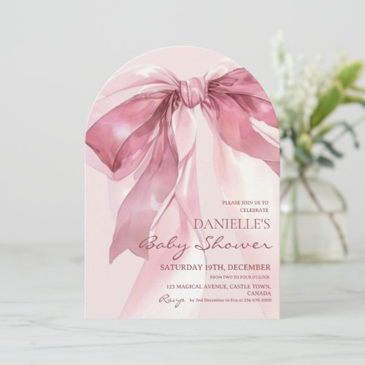 Pink Coquette Bow Baby Girl Shower 招待状 (スタンド正面)