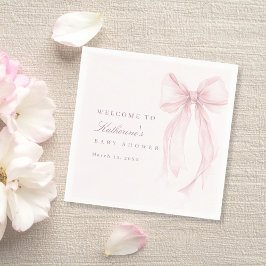 Pink Coquette Bow Baby Shower スタンダードカクテルナプキン