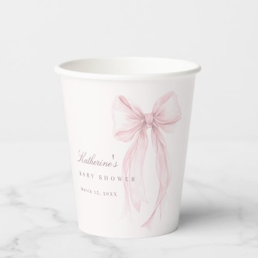 Pink Coquette Bow Baby Shower 紙コップ (正面)