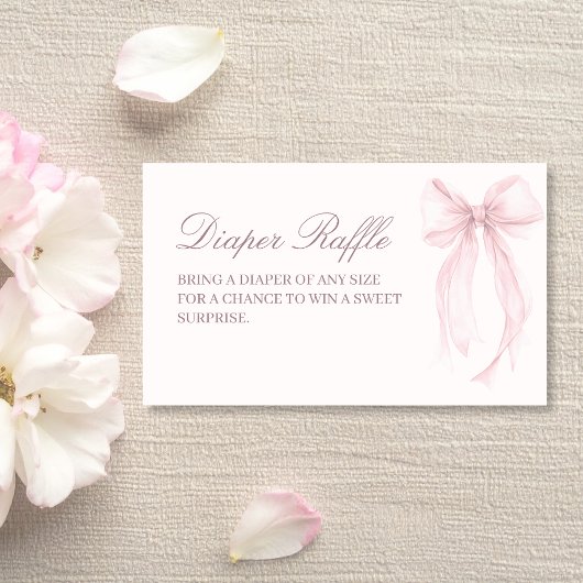 Pink Coquette Bow Baby Shower Diaper Raffle エンクロージャーカード