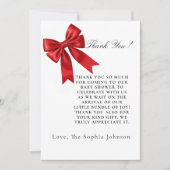 Pink Coquette Bow Baby Shower Flat Thank You Card サンキューカード (正面)
