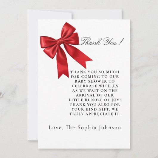 Pink Coquette Bow Baby Shower Flat Thank You Card サンキューカード (正面)