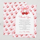 Pink Coquette Bow Baby Shower Thank You Card サンキューカード (正面/裏面)