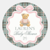 Pink Coquette Bow Bear Baby Shower Envelope Seal ラウンドシール (正面)